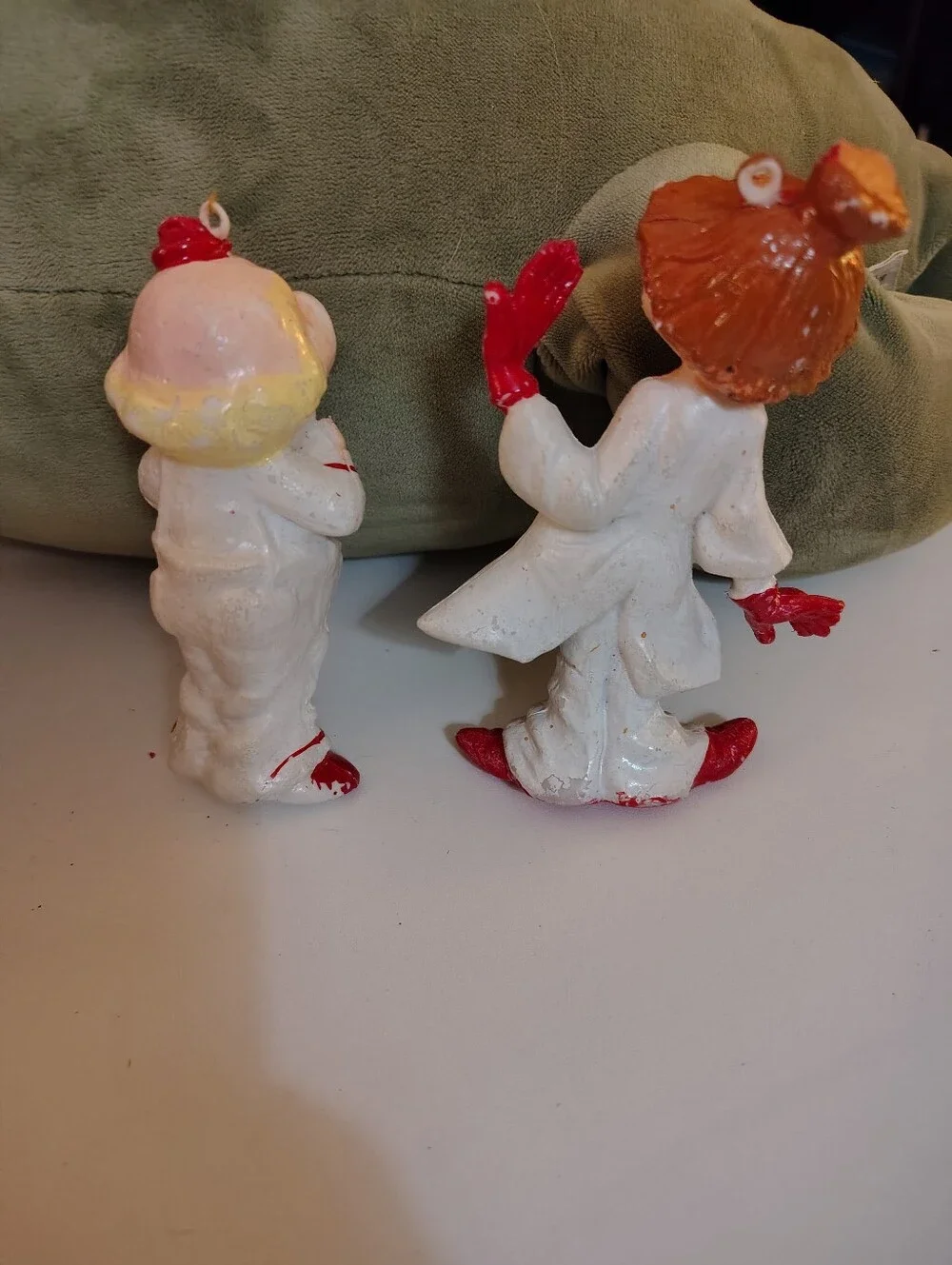 Pair of vintage plastic blow mold clown Christmas ornaments